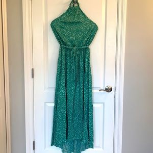 Green with White Polka Dot Halter Sundress